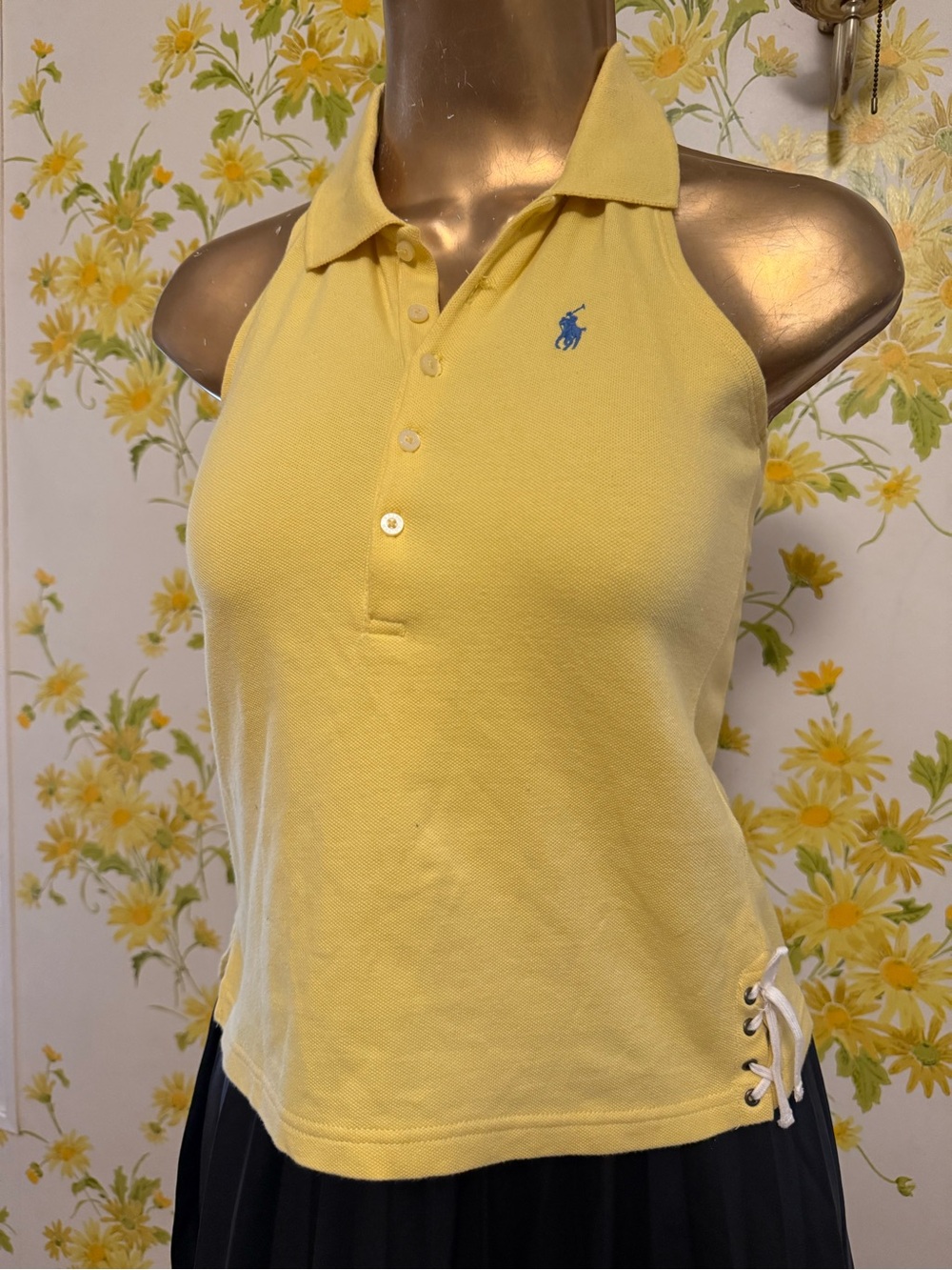 Ralph Lauren Yellow Halter Polo Tank with Blue embroidered logo size M 8-10